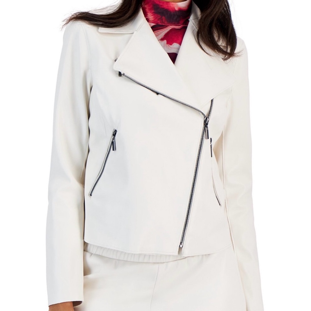 Anne Klein was Faux-Leather Zip-Front Moto Jacket